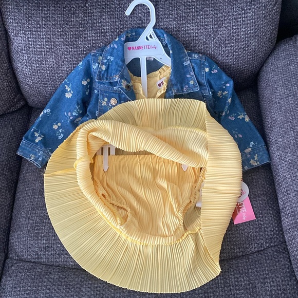 Nannette Baby Blue Floral Denim Jacket with Yellow Dress 3 Pcs Set NWT - Picture 2 of 3